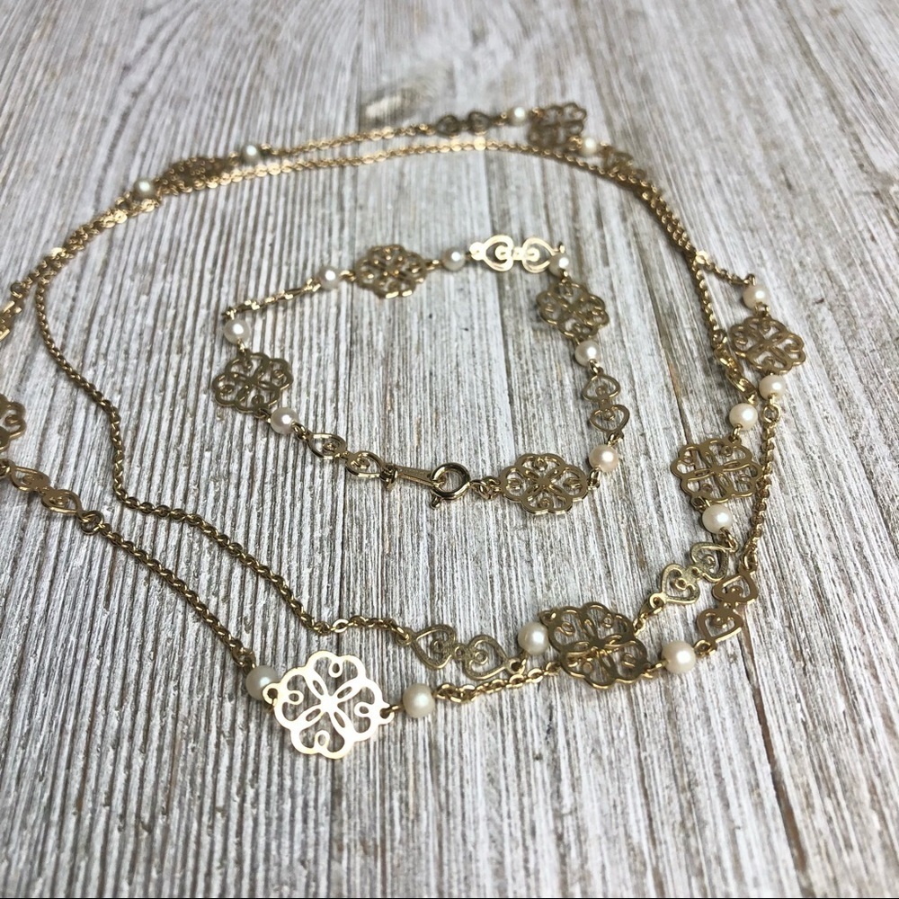 Vintage Avon Gold Filagree Pearl Jewelry Set
